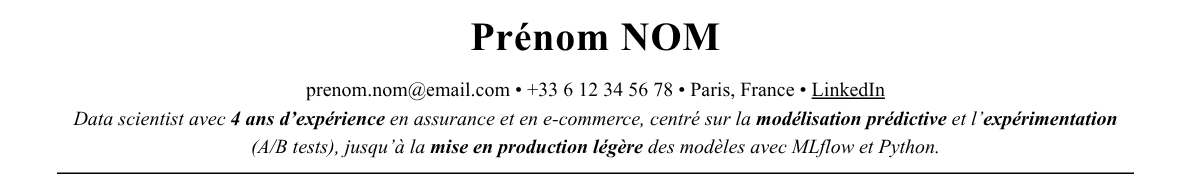 CV data scientist : en-tête et accroche