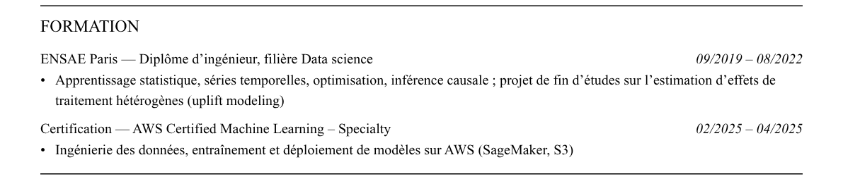 CV data scientist : formation