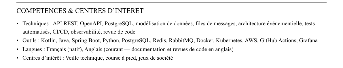CV développeur backend : compétences et centres d’intérêt