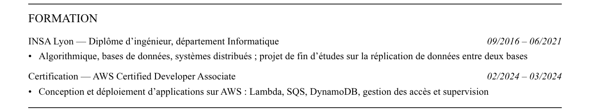 CV développeur backend : formation