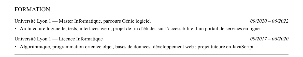CV développeur front-end : formation