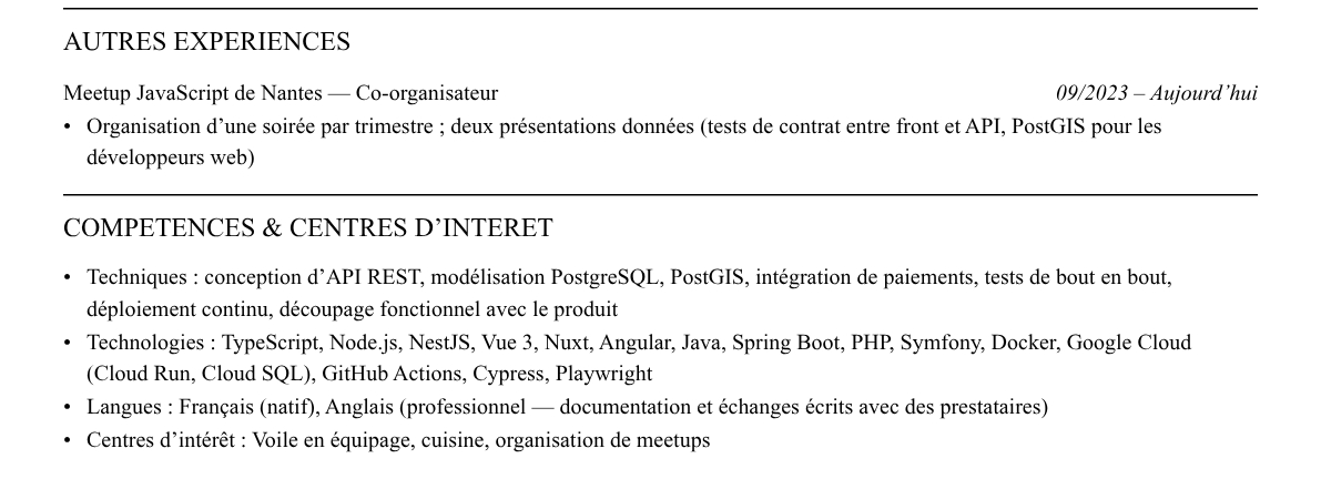 CV développeur full-stack : compétences et centres d’intérêt