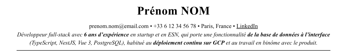 CV développeur full-stack : en-tête et accroche