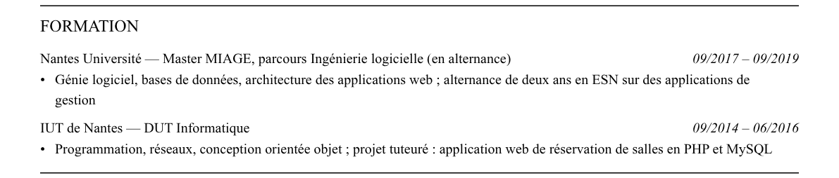 CV développeur full-stack : formation