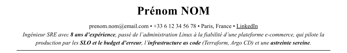 CV ingénieur devops / sre : en-tête et accroche