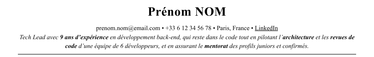 CV tech lead : en-tête et accroche
