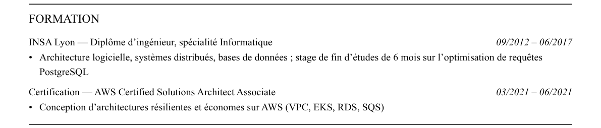 CV tech lead : formation