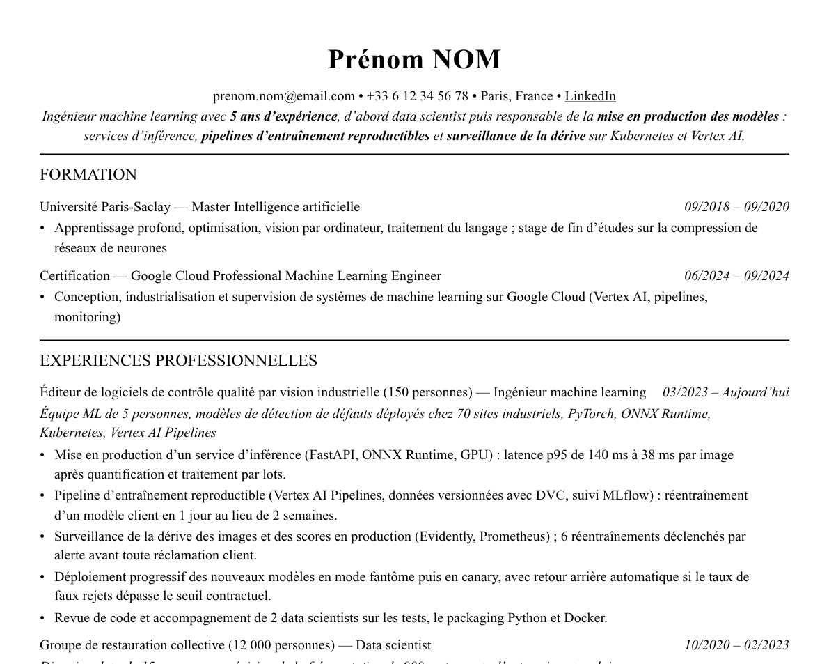 Aperçu : Exemple de CV Ingénieur machine learning