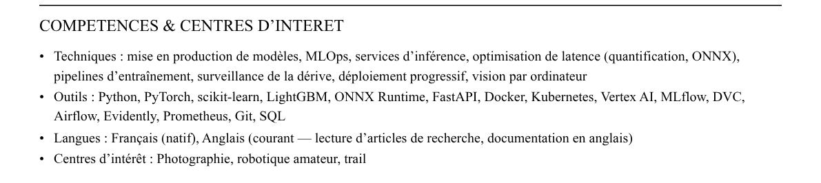 CV ingénieur machine learning : compétences et centres d’intérêt