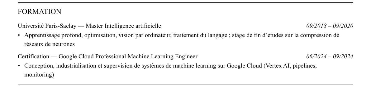 CV ingénieur machine learning : formation